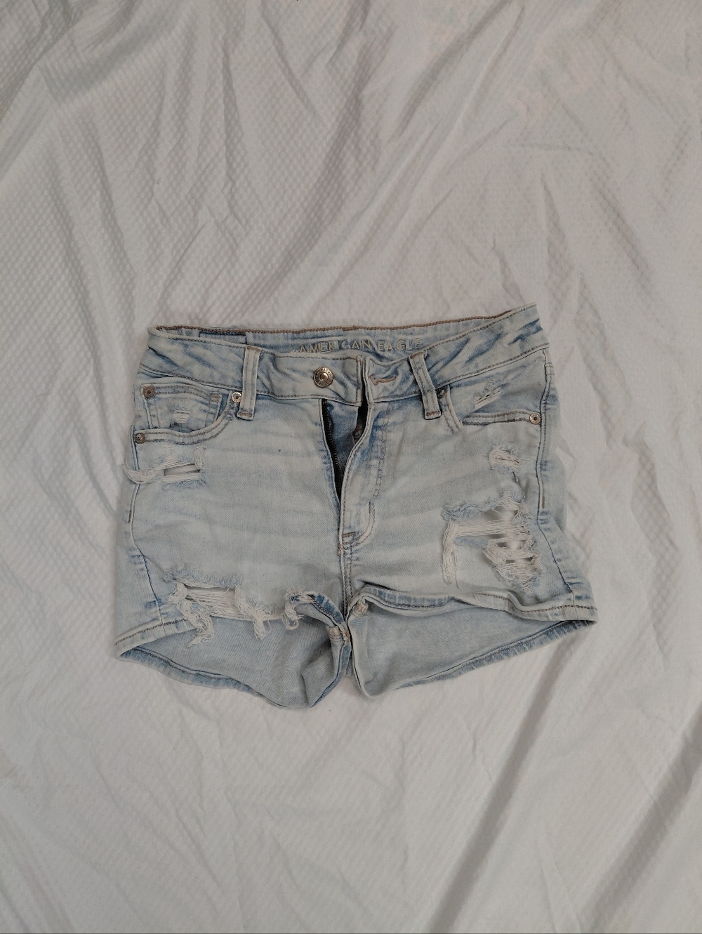 American Eagle Outfitters Light Blue Distressed Denim Shorts